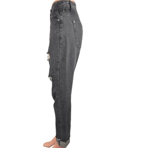 Liquor N Poker Black Raw Hem Mid Rise Distressed Straight Ankle Denim Jeans 10 - Picture 2 of 6